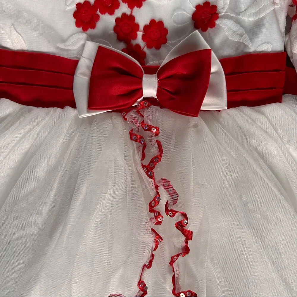 Elegant Kids Dress with Red Floral Accents